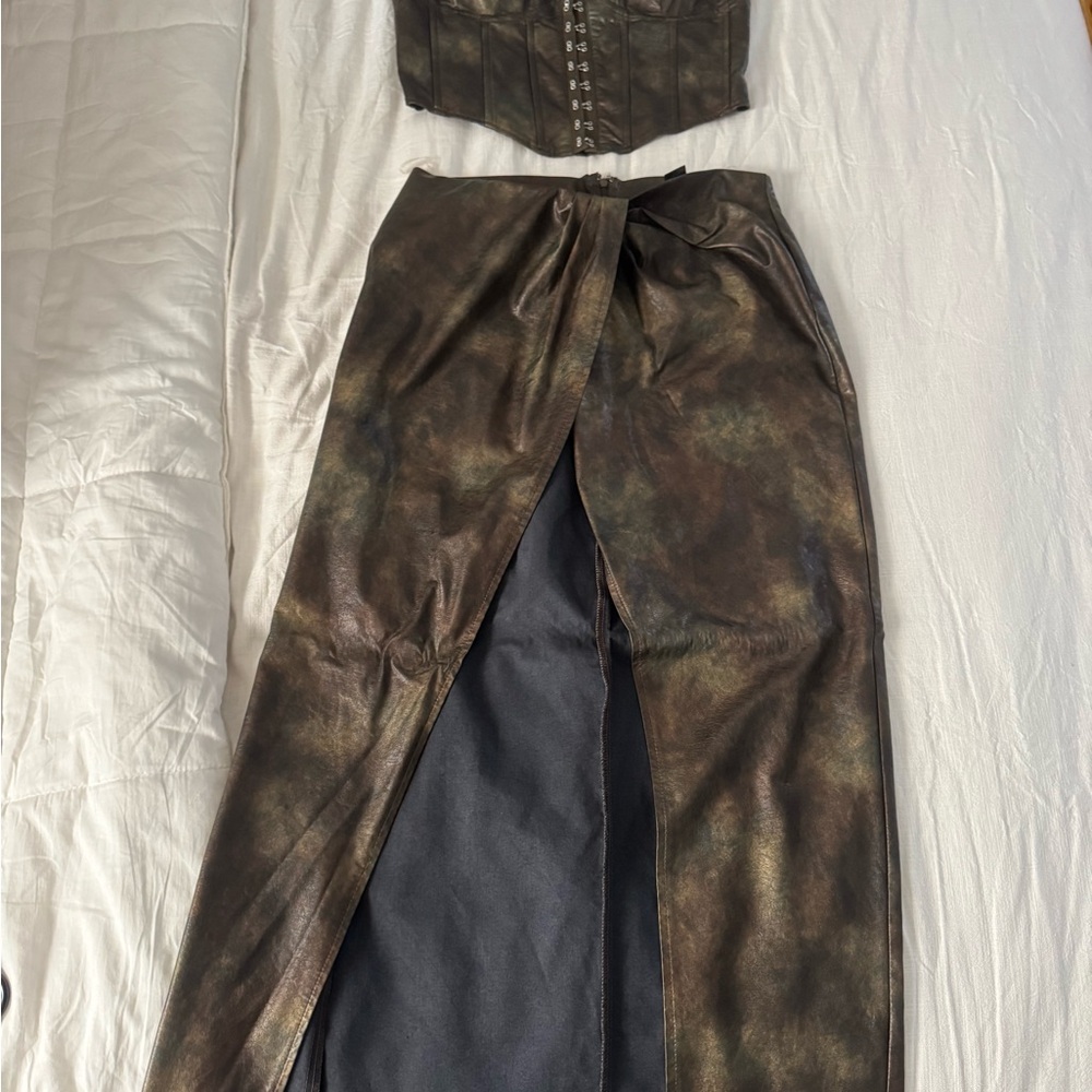 Fashion Nova Brown Corset and Skirt Set